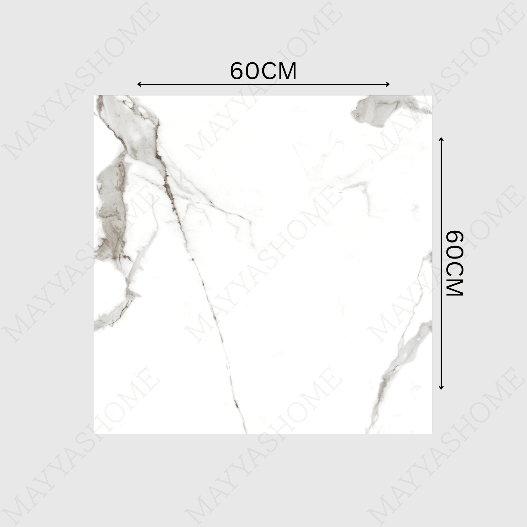 STATUARIO LITHIC 60x60cm Glossy Porcelain Tile – 09MM Bold White Marble Look