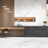 STATUARIO REGALIA 120x278cm white marble look tile with luxurious veining and a brilliant glossy finish. A premium large format tile for elegant interiors.