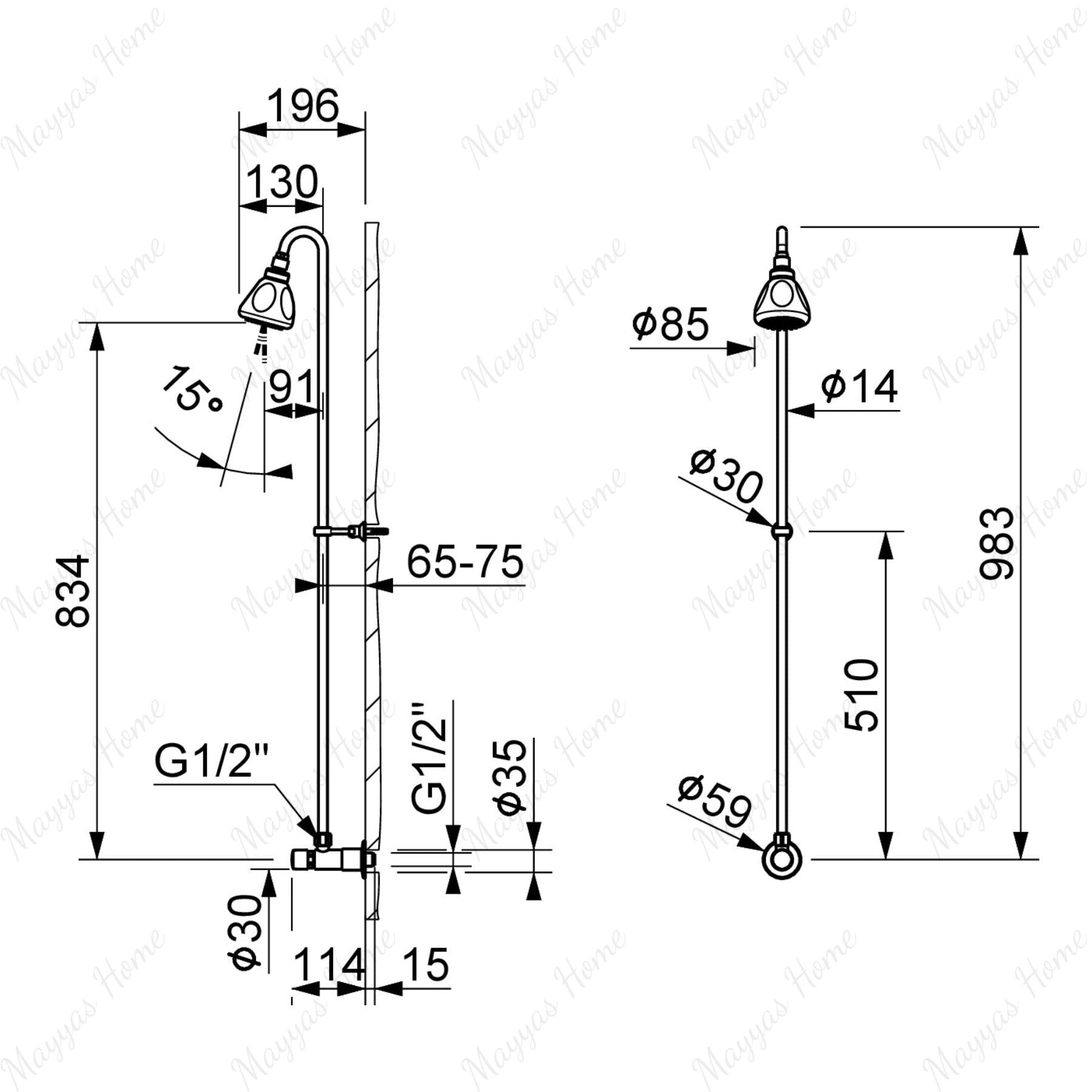 Single water timed shower tap with 15–25 second push-button control, shower column, shower head and anti-vandal protection for UAE facilities.