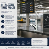 Single water timed sink tap with 8–12 second lever control and above-counter installation. Ideal for UAE commercial, healthcare and public washrooms in UAE.