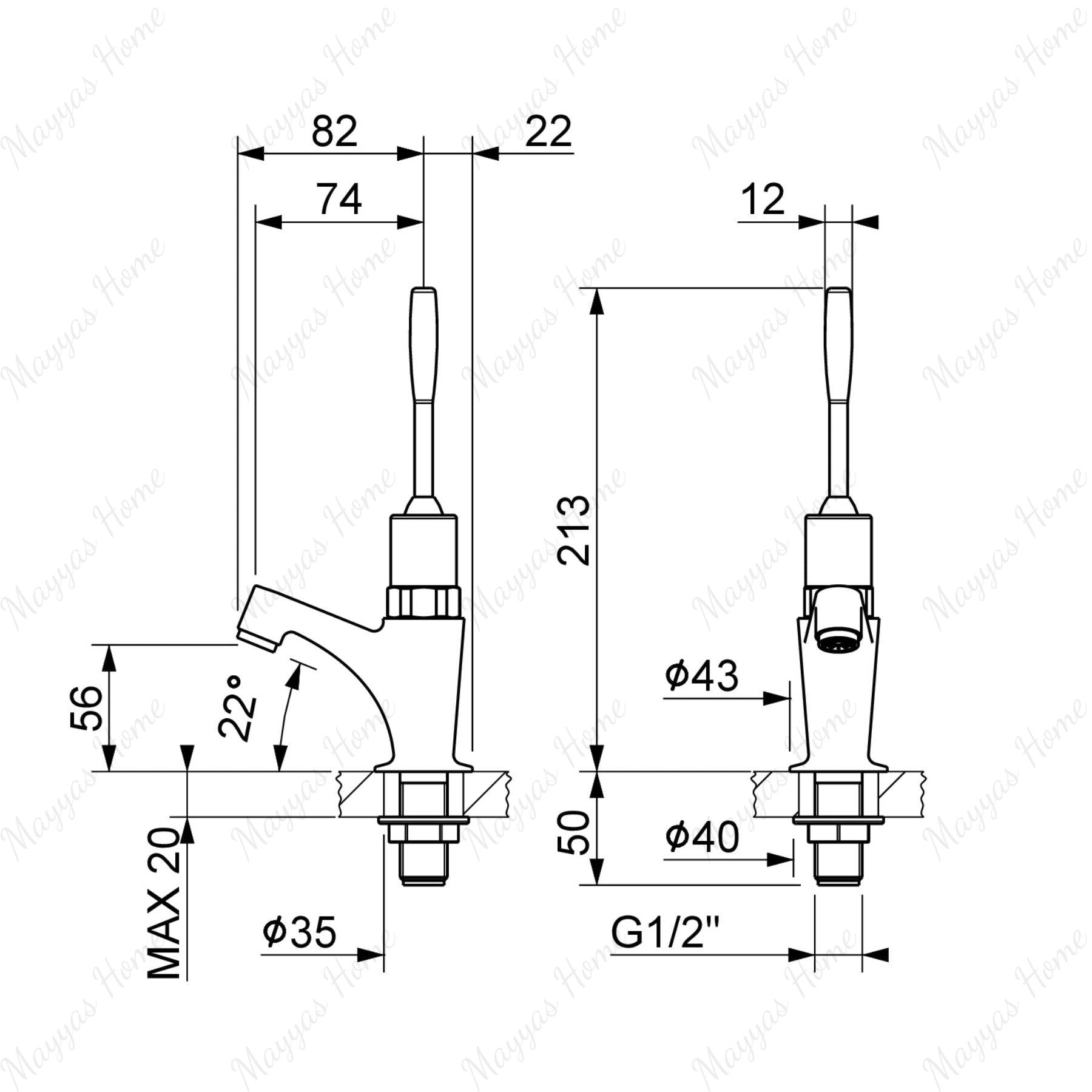 Single water timed sink tap with 8–12 second lever control and above-counter installation. Ideal for UAE commercial, healthcare and public washrooms in UAE.