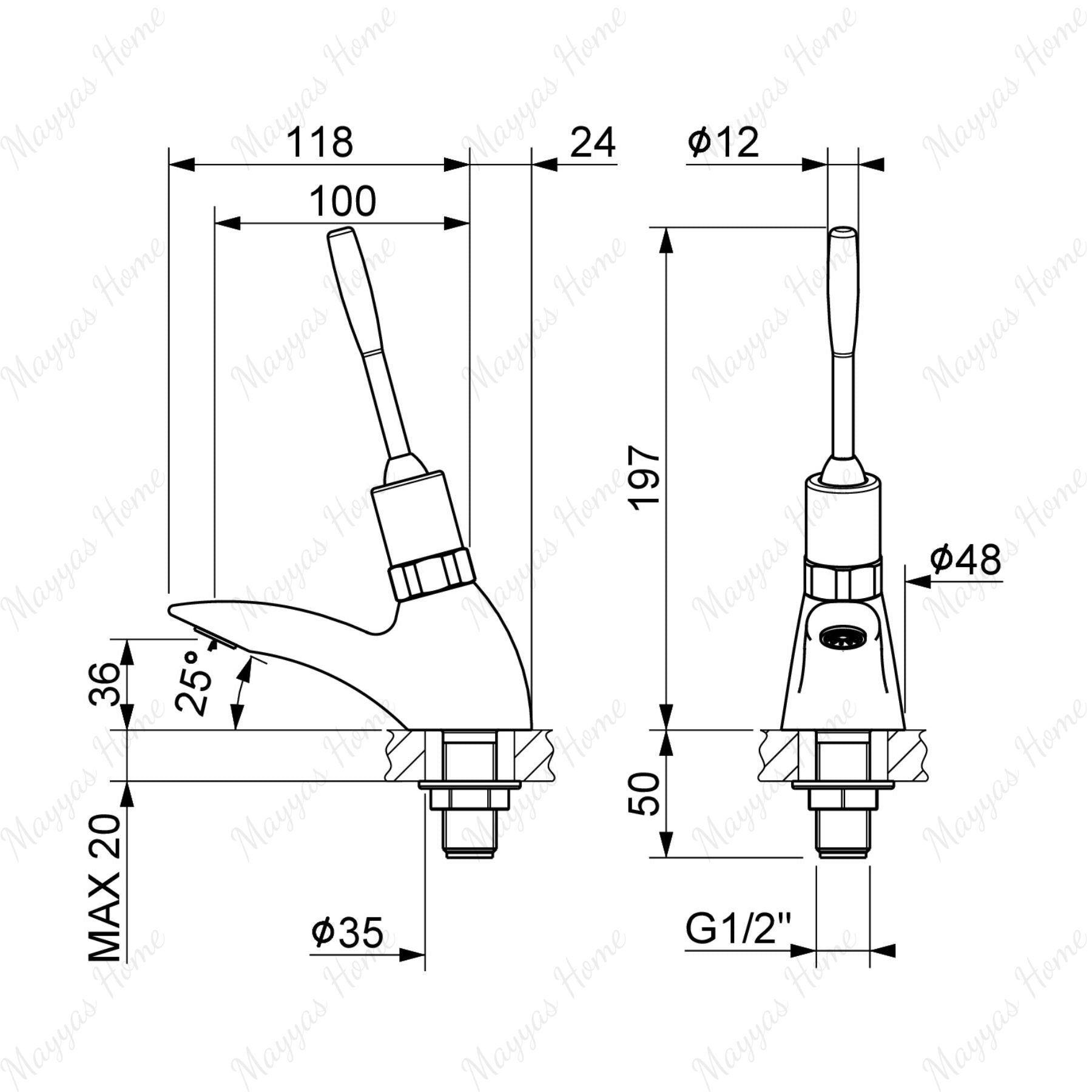 Single water timed sink tap with 8–12 second lever control, chrome finish and above-counter installation. Ideal for UAE commercial, healthcare and public washrooms.
