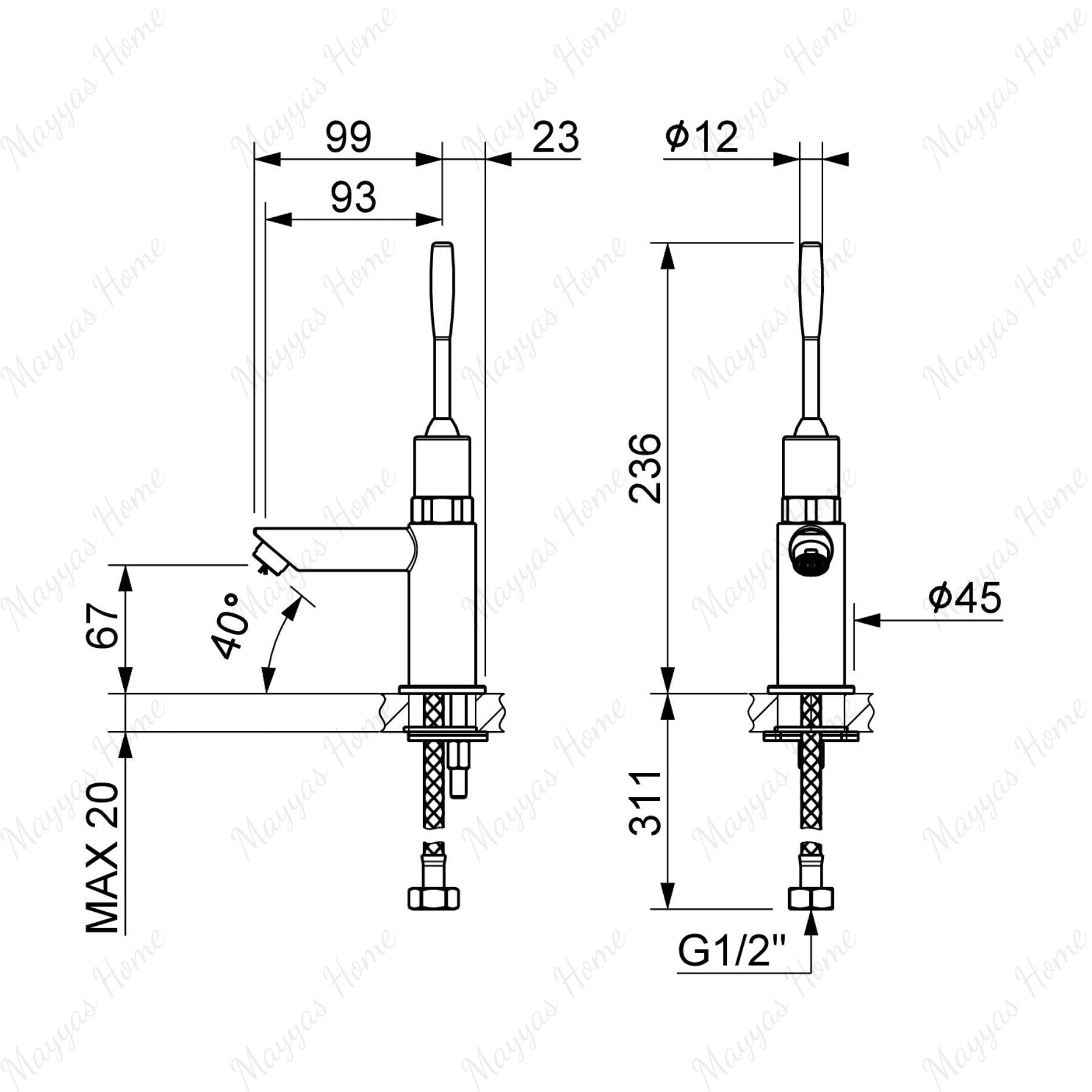 Single water timed sink tap with 8–12 second lever control, chrome finish and flexible hose connection. Ideal for healthcare, commercial and public washrooms UAE.