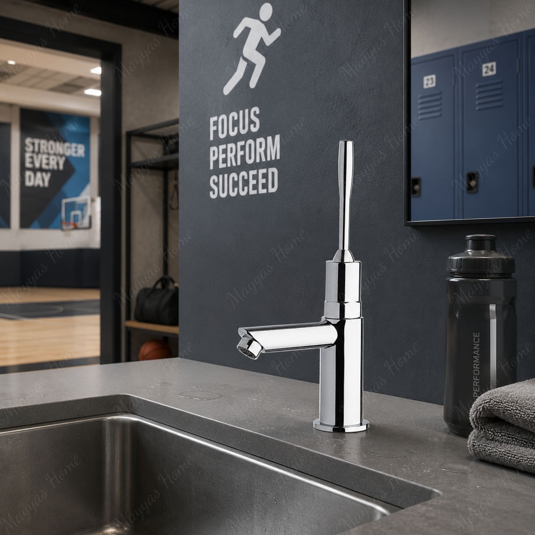 Single water timed sink tap with 8–12 second lever control operation and above-counter installation. Ideal for UAE commercial, healthcare and public washrooms.