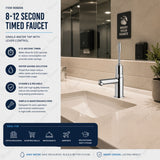 Single water timed sink tap with 8–12 second lever control operation and above-counter installation. Ideal for UAE commercial, healthcare and public washrooms.