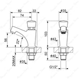 Single water timed sink tap with 8–12 second push-button control, anti-vandal protection and adjustable flow options for commercial and public washrooms in UAE.