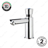 Single water timed sink tap with 8–12 second push-button control, anti-vandal protection and multiple finishes. Ideal for UAE commercial and public washrooms.