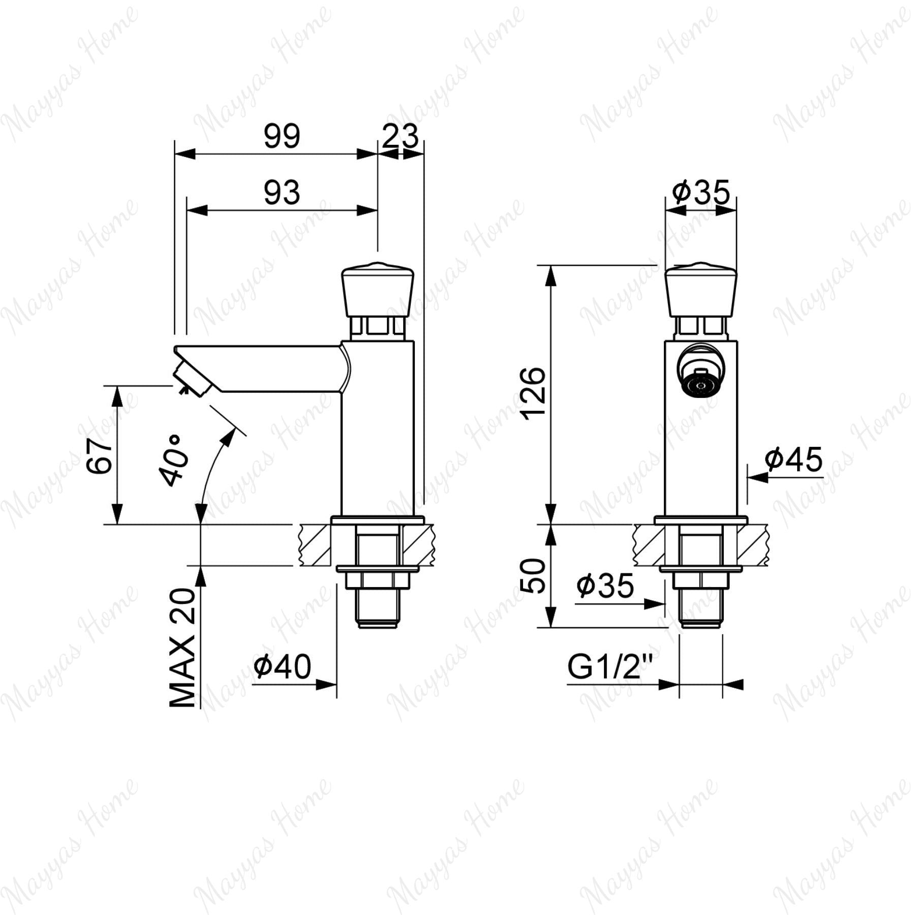 Single water timed sink tap with 8–12 second push-button control, anti-vandal protection and multiple finishes. Ideal for UAE commercial and public washrooms.
