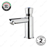 Single water timed sink tap with 8–12 second push-button control, anti-vandal protection and water-saving flow options. Ideal for UAE commercial and public washrooms.