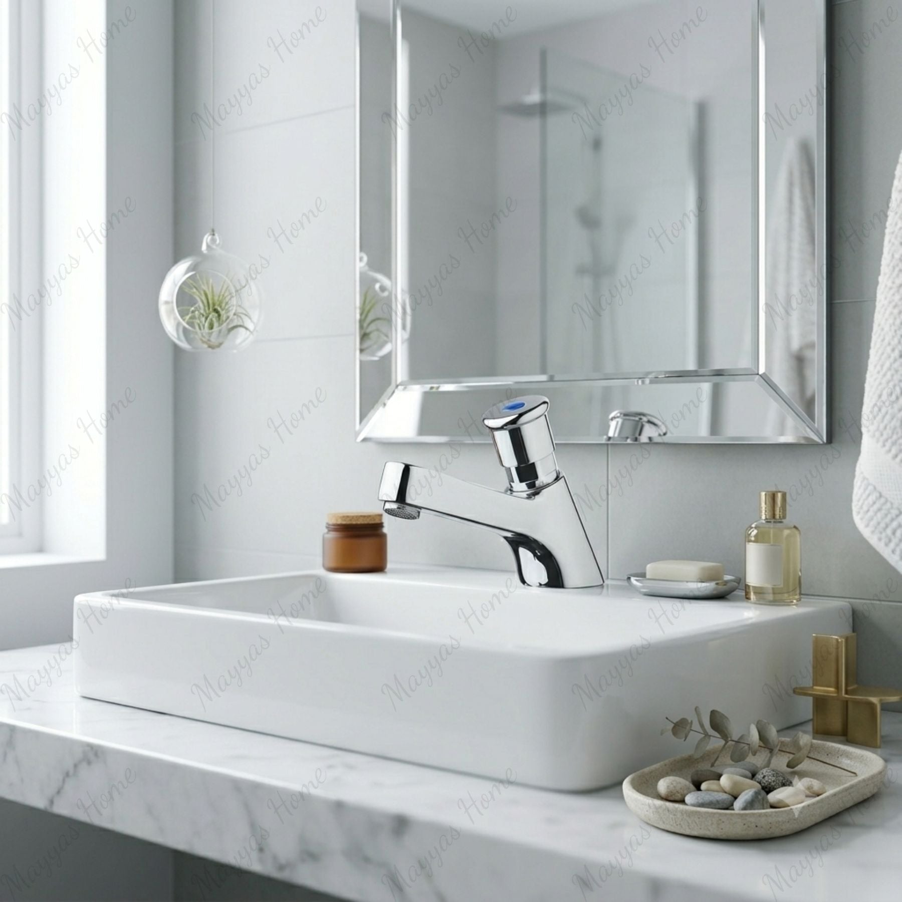 Single water timed sink tap with 8–12 second push-button operation, anti-vandal protection, adjustable flow, and water-saving performance for UAE washrooms.