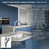 Single water timed washbasin tap with fixed spout, push-button control and anti-vandal protection. Ideal for UAE commercial, hospitality and public washrooms.