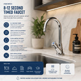 Single water timed washbasin tap with swivel spout, push-button control and anti-vandal protection. Ideal for UAE commercial and public washrooms.