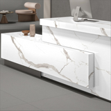 Statuario Ice white body porcelain tile with elegant Statuario marble-look design