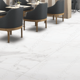 Statuario Jupiter 120x240cm silk matt porcelain tile. White marble look with bold grey veins, 09mm durable format, seamless finish for walls and floors.