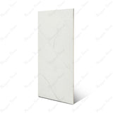 Statuario Pulido matt marble effect porcelain tile 60x120cm with 9mm thickness features white base, soft grey veining and smooth finish.