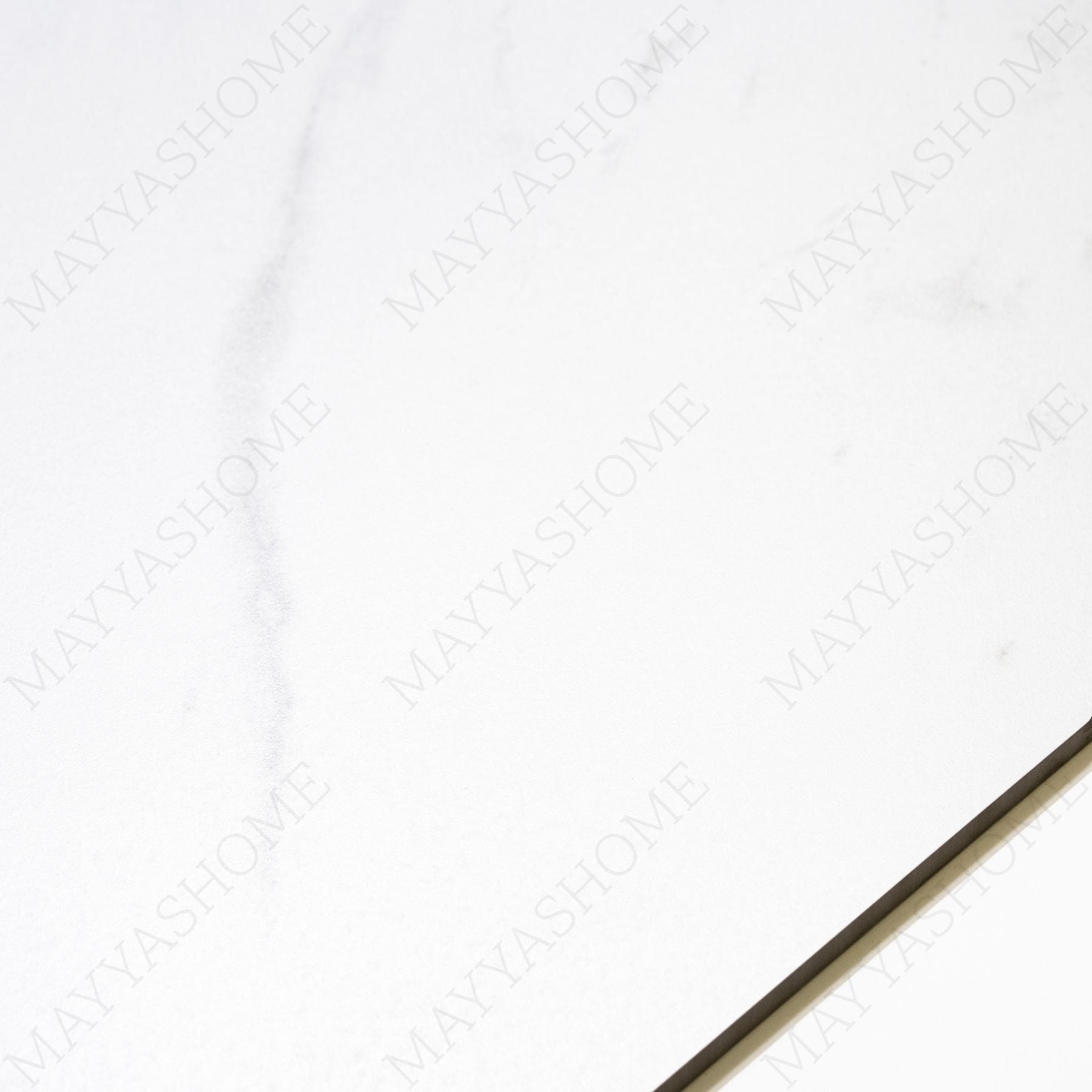 Statuario Pulido matt marble effect porcelain tile 60x120cm with 9mm thickness features white base, soft grey veining and smooth finish.