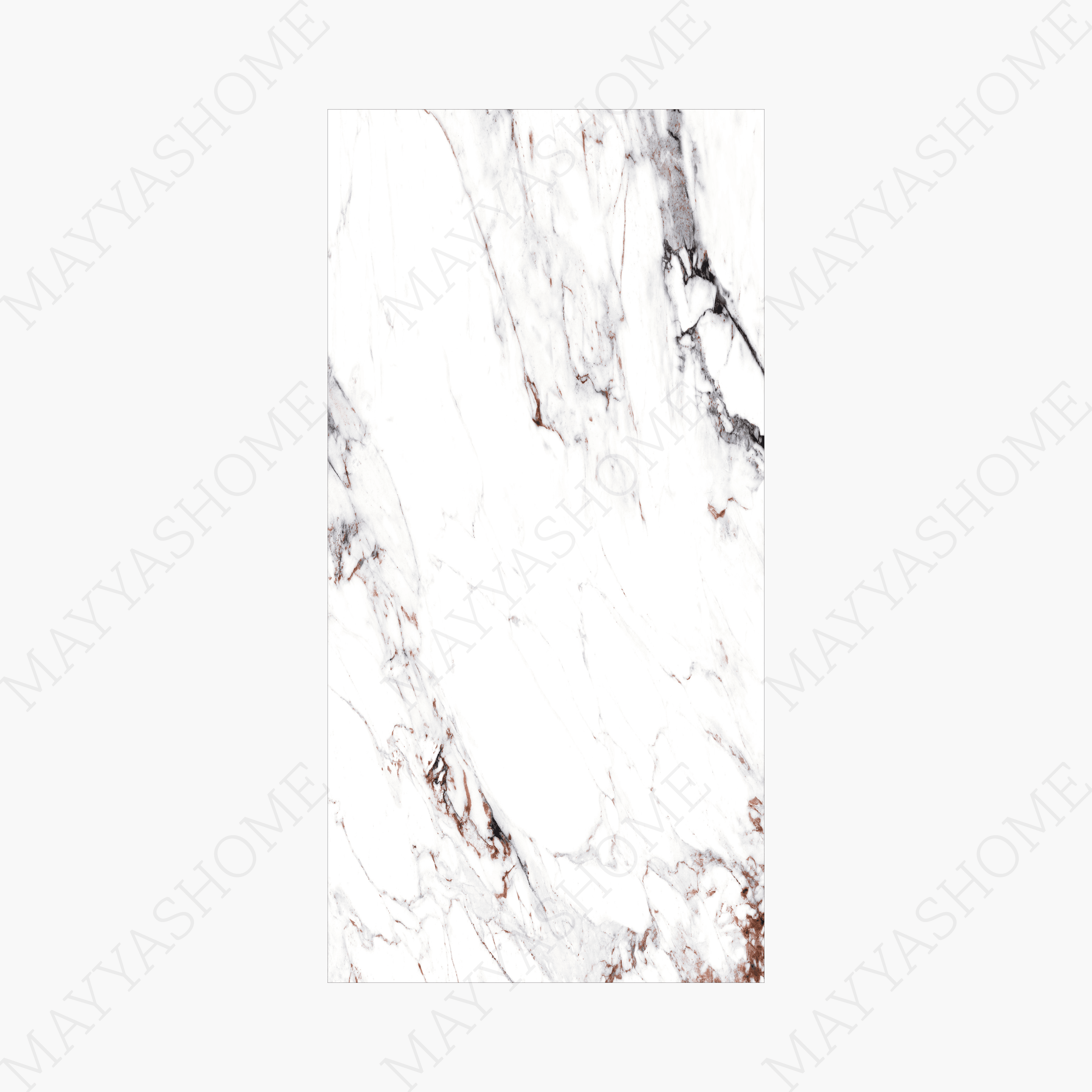 Statuario Rena 120x240cm glossy tile with grey veining on a white base. Durable and elegant, perfect for walls, floors, and modern luxury interiors.