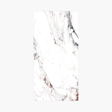 Statuario Rena 120x240cm glossy tile with grey veining on a white base. Durable and elegant, perfect for walls, floors, and modern luxury interiors.