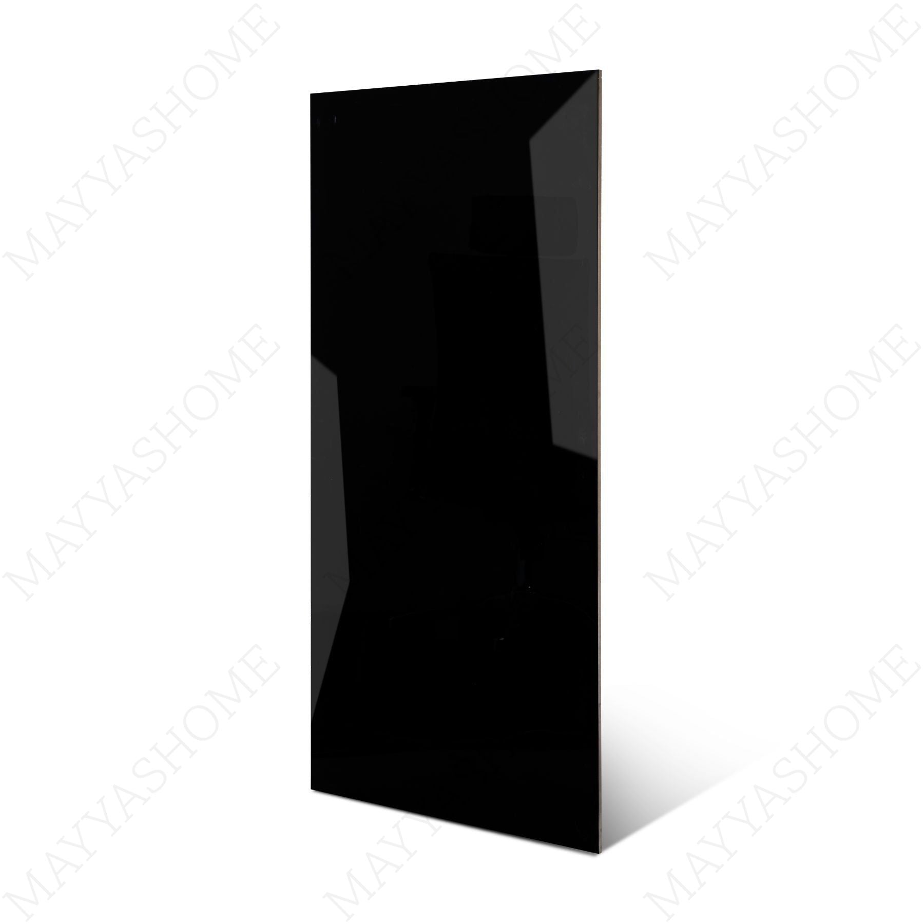 Super Black glossy porcelain tile 60x120cm with 9mm thickness features deep black surface, sleek texture and elegant polished finish.