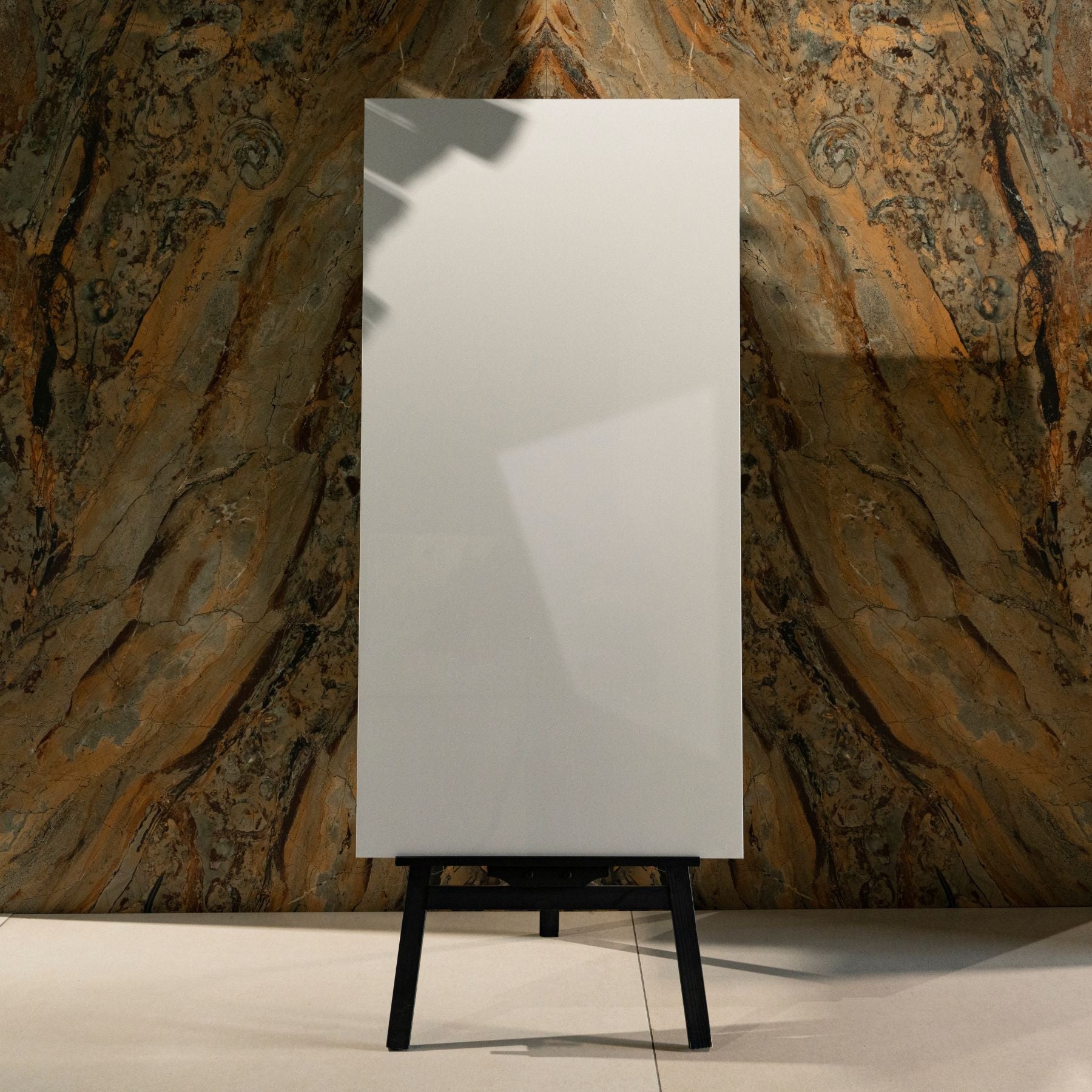 Super White glossy marble effect porcelain tile 60x120cm with 9mm thickness features pure white base, subtle grey veins and polished finish.