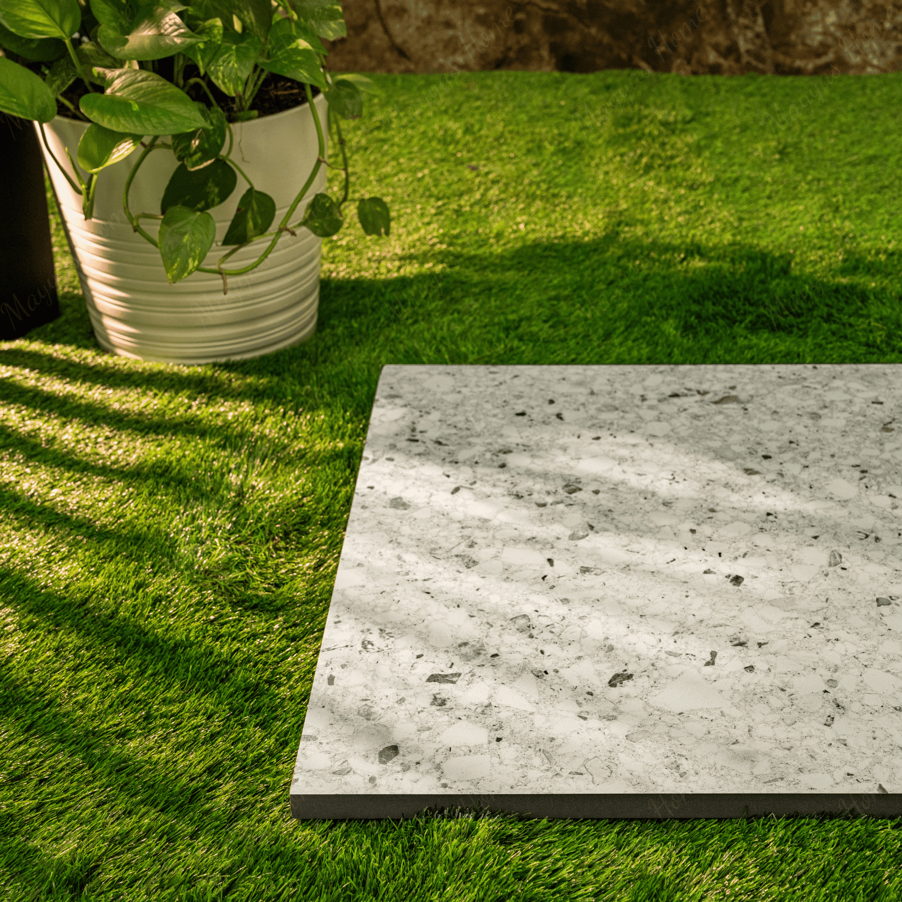 Terrazo Bianco porcelain tile 60x120cm 20mm thickness, terrazzo look design, durable porcelain tile for indoor and outdoor floors.