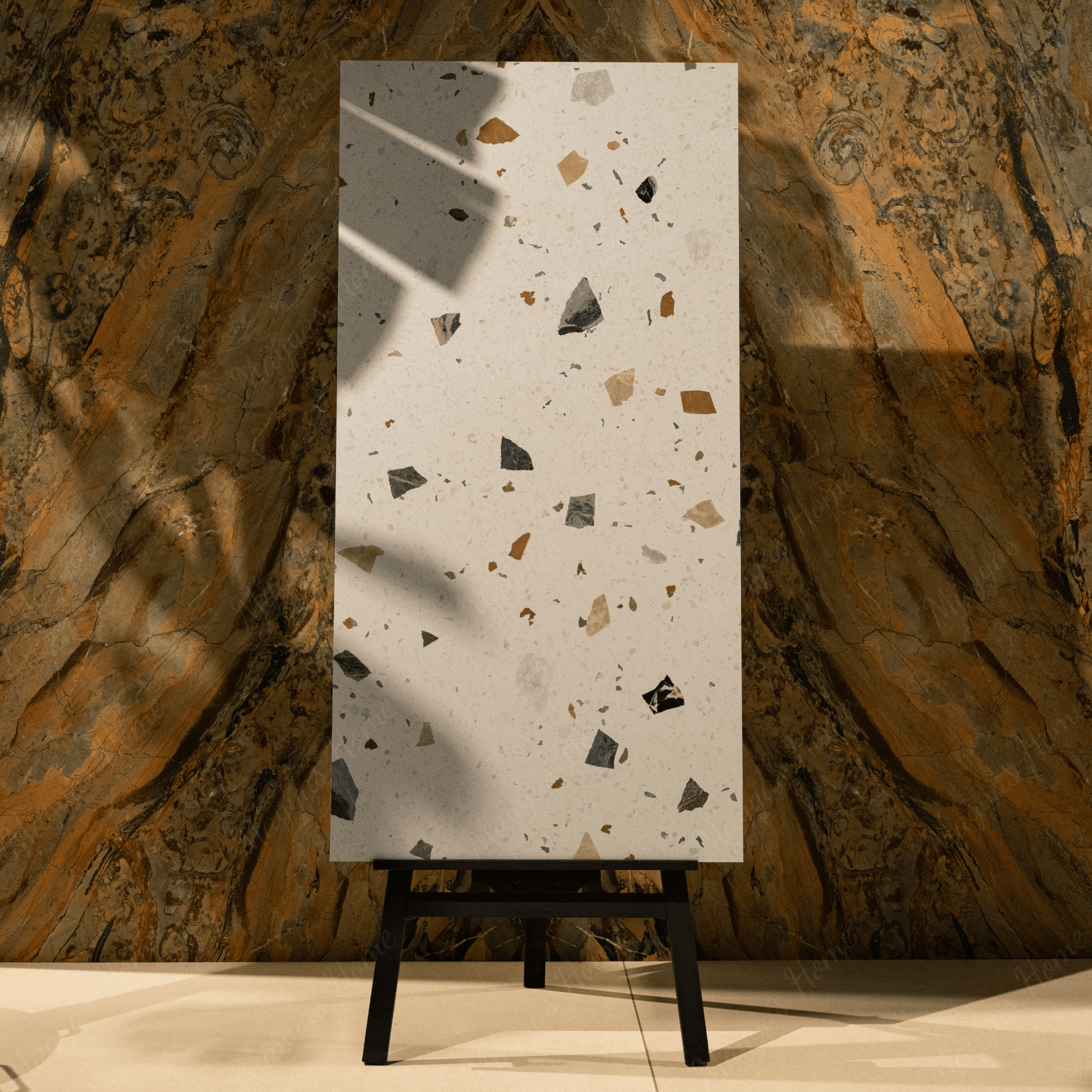 Terrazzo Pastel porcelain tile 60x120cm with 9mm thickness, terrazzo look finish, durable porcelain, ideal for floors and walls.