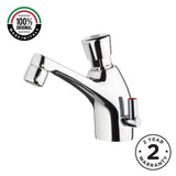 Timed sink mixer tap with push-button control, anti-vandal protection and water-saving performance. Ideal for UAE commercial and public washrooms.