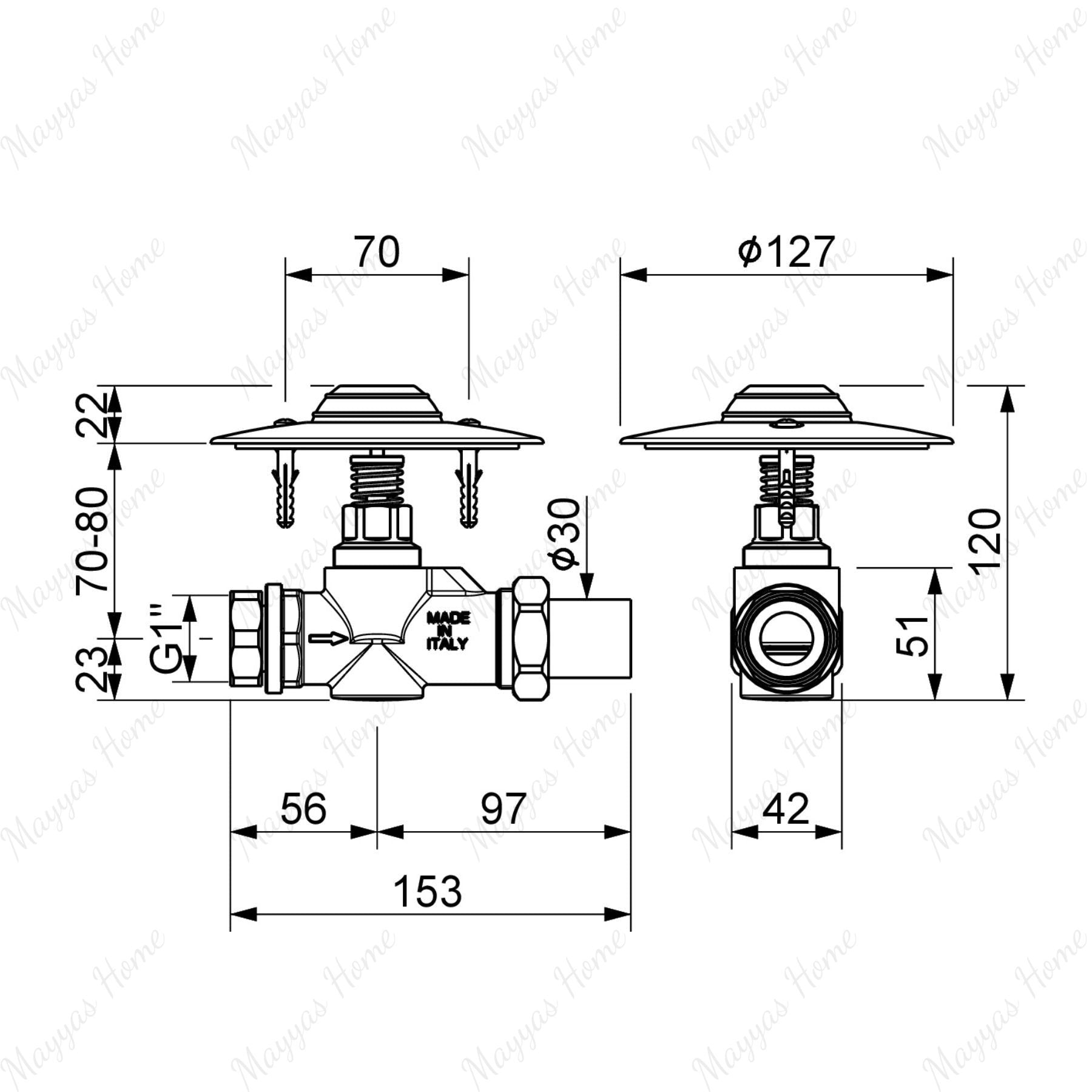 Timed toilet flush valve with hygienic foot pedal control and recessed floor installation. Ideal for UAE healthcare, hospitality, commercial and public washroom applications.