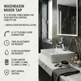 Timed washbasin mixer tap with push-button control, anti-vandal protection and water-saving performance. Ideal for UAE commercial and public washrooms.