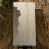 Travertine Latte porcelain tile 80x60cm 9mm thickness, beige travertine look design, durable porcelain tile for elegant floors and walls.