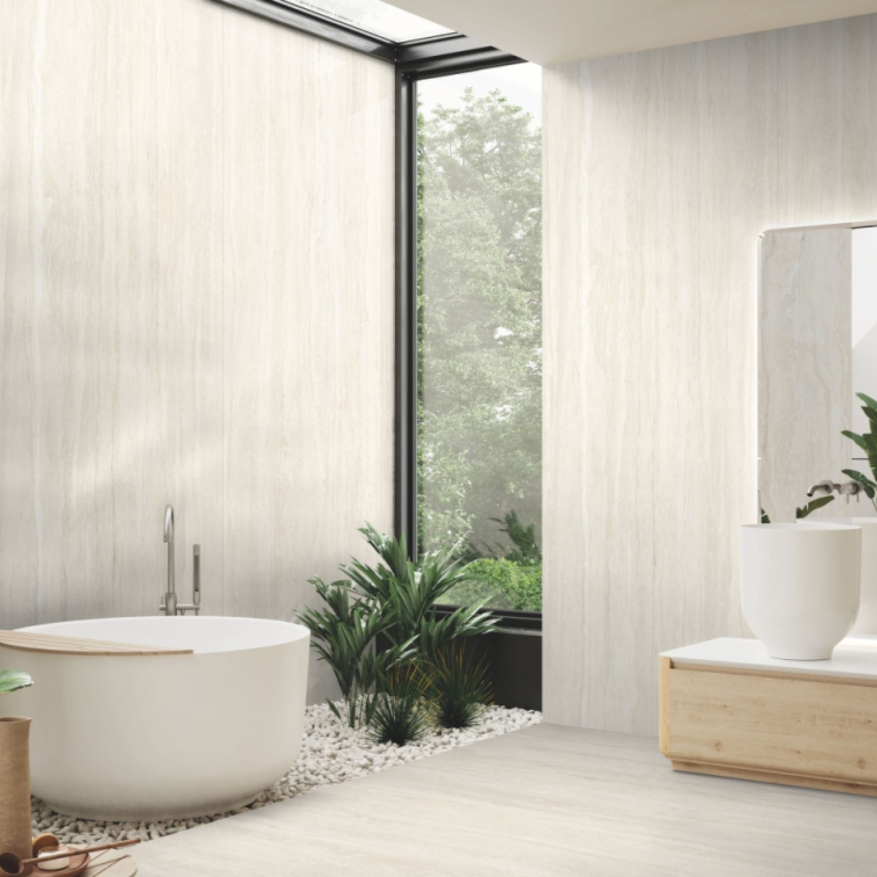 Travertino Aovario matt porcelain slab in 120x280cm with 6mm thickness, offering a natural travertine look for premium floors, walls and luxury interiors.