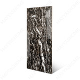 Vercel Black glossy marble porcelain tile 60x120cm with 9mm thickness features deep black base, subtle veining and polished finish.