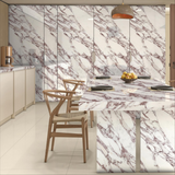 Viola White glossy porcelain tile with elegant marble-look veining