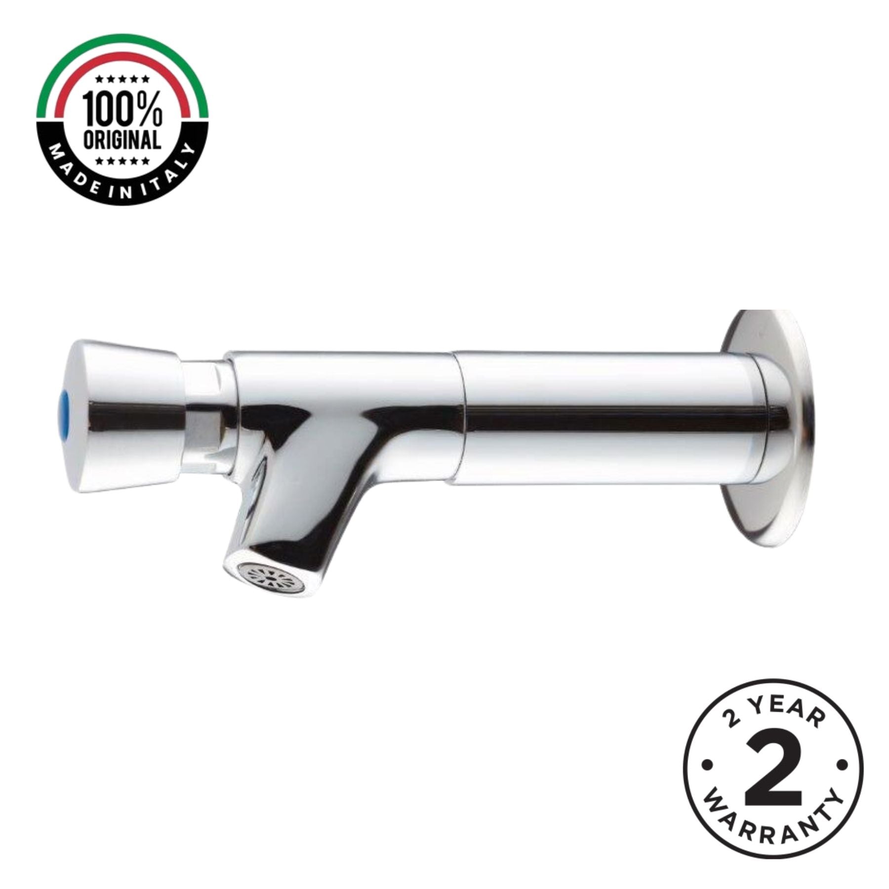 Wall-mounted single-water timed tap with extended body, push-button control and anti-vandal protection for commercial washrooms across the UAE today.