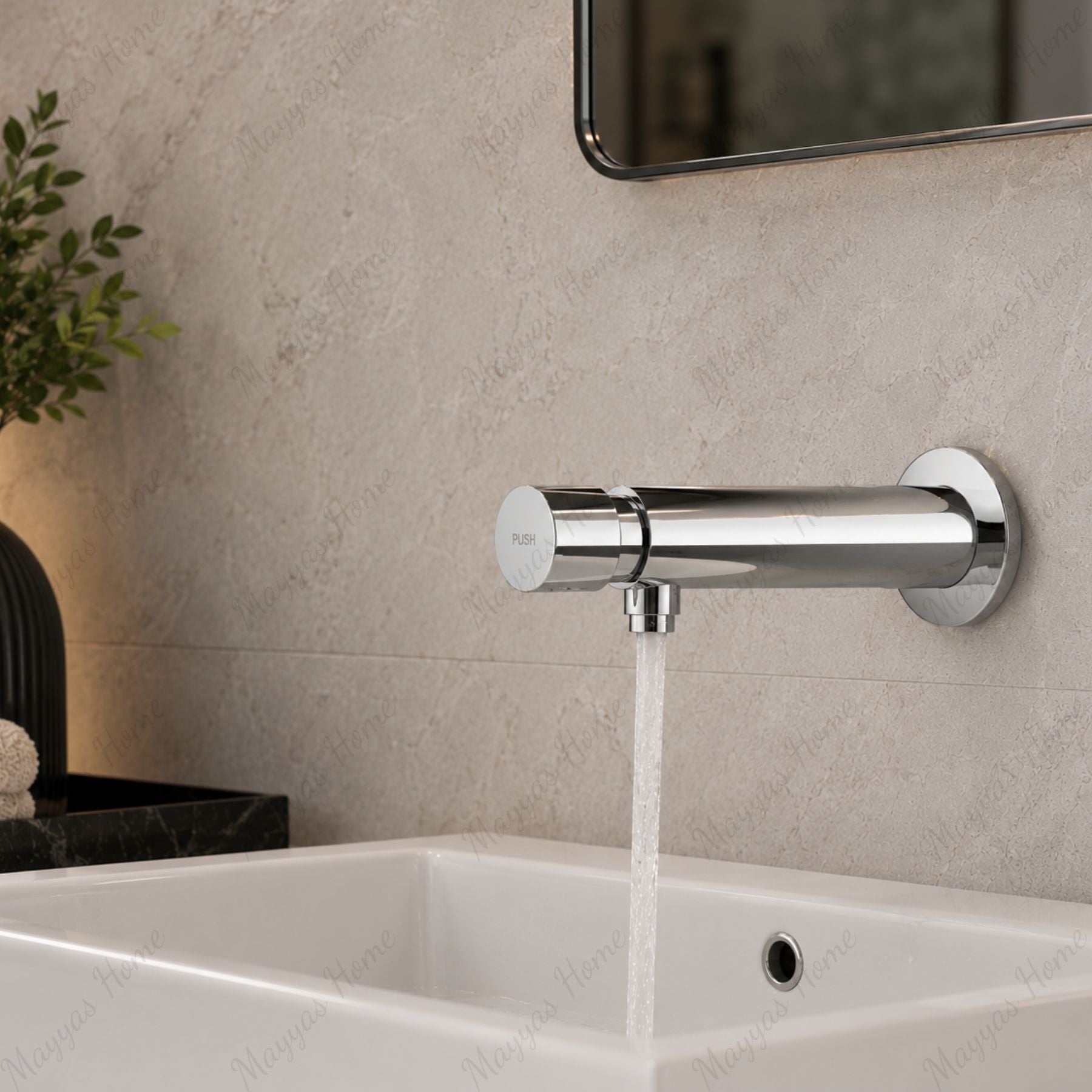 Wall-mounted single-water timed tap with push-button control, adjustable flow and anti-vandal protection for commercial and public washrooms across the UAE now.