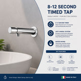 Wall-mounted single-water timed tap with push-button control, adjustable flow and anti-vandal protection for commercial and public washrooms across the UAE now.