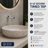 Wall-mounted single-water timed tap with push-button control, adjustable flow and anti-vandal protection for commercial and public washrooms in the UAE.