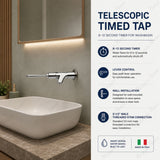 Wall-mounted telescopic single-water washbasin tap with timed shut-off and lever control for healthcare, hospitality and commercial washrooms in UAE.