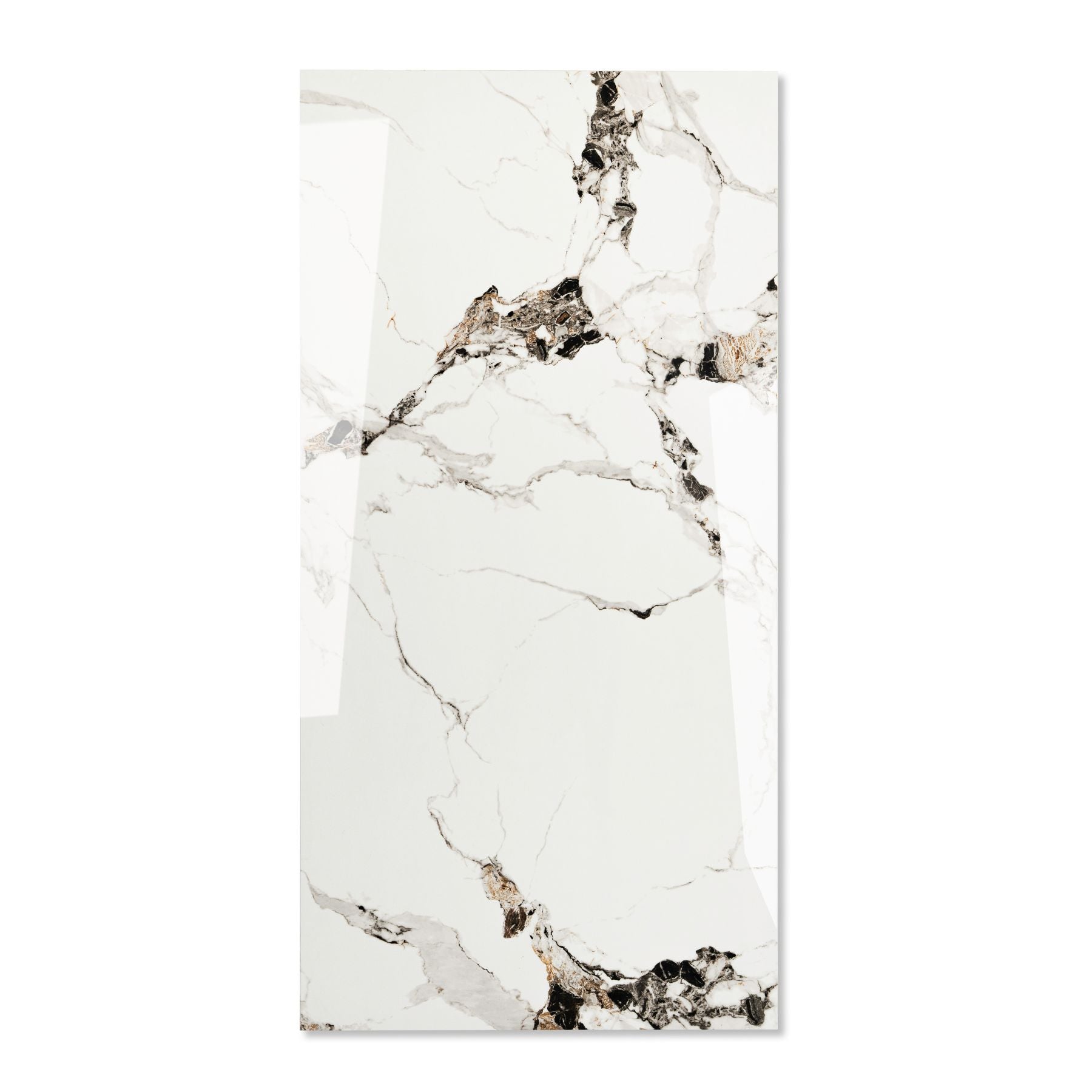 White Eclipse glossy marble effect porcelain tile 60x120cm with 9mm thickness delivers bright elegance with subtle movement.