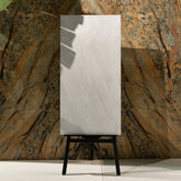 White Travertine matt porcelain tile 60x120cm x 2mm with elegant stone texture, durable large format surface ideal for modern floors, walls and premium interiors.