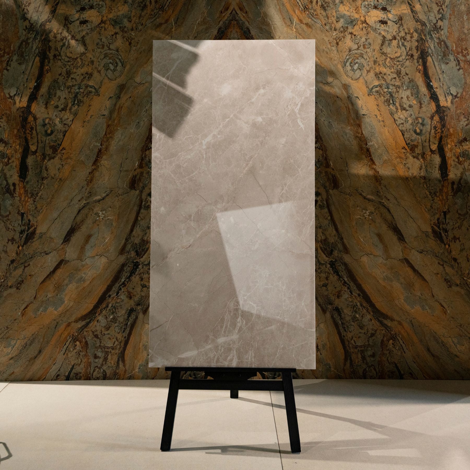 Zenith Sand glossy marble effect porcelain tile 60x120cm with 9mm thickness features warm sand tones and polished luxury finish.