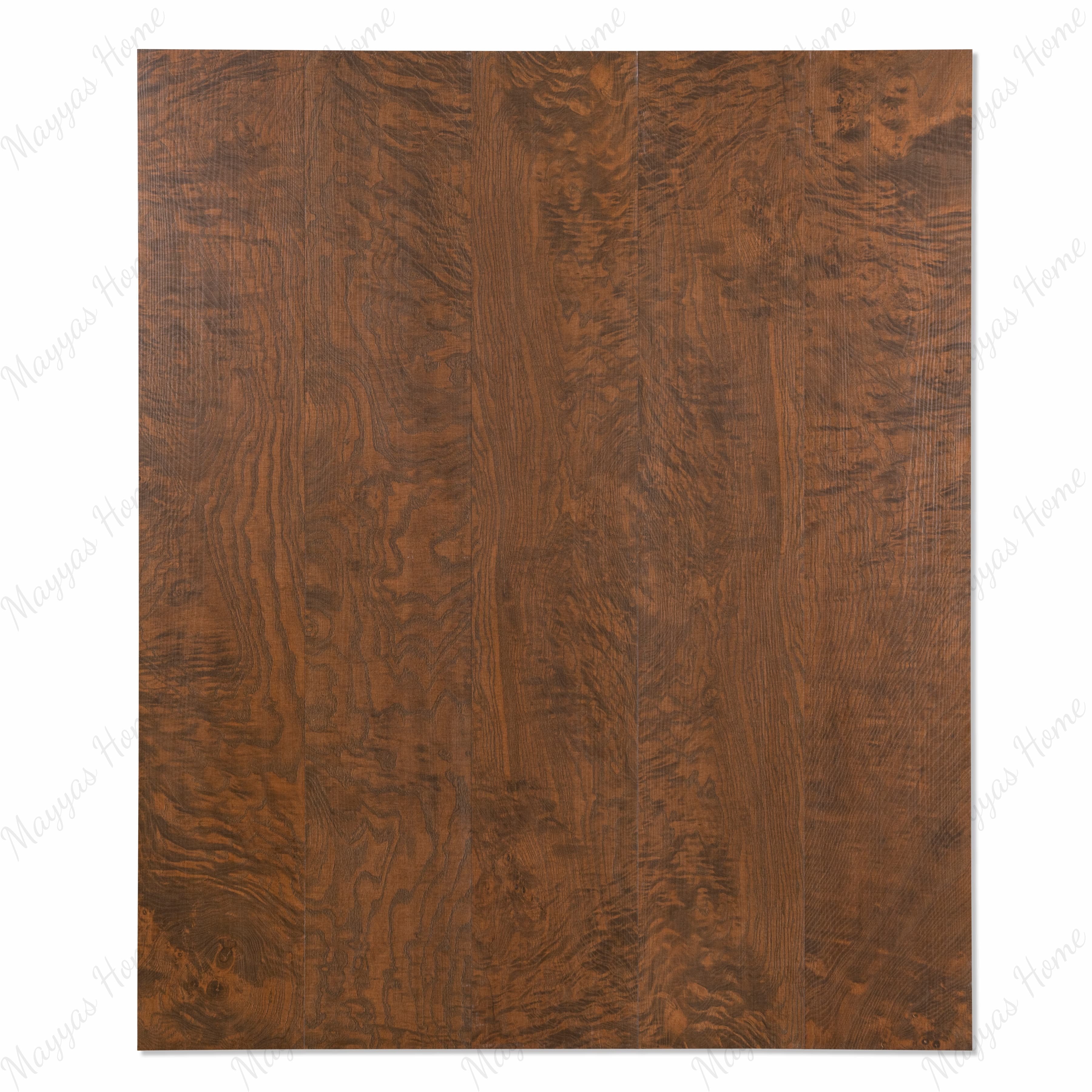 Close-up view of Canaletto Brown plank tile showing natural burl wood texture