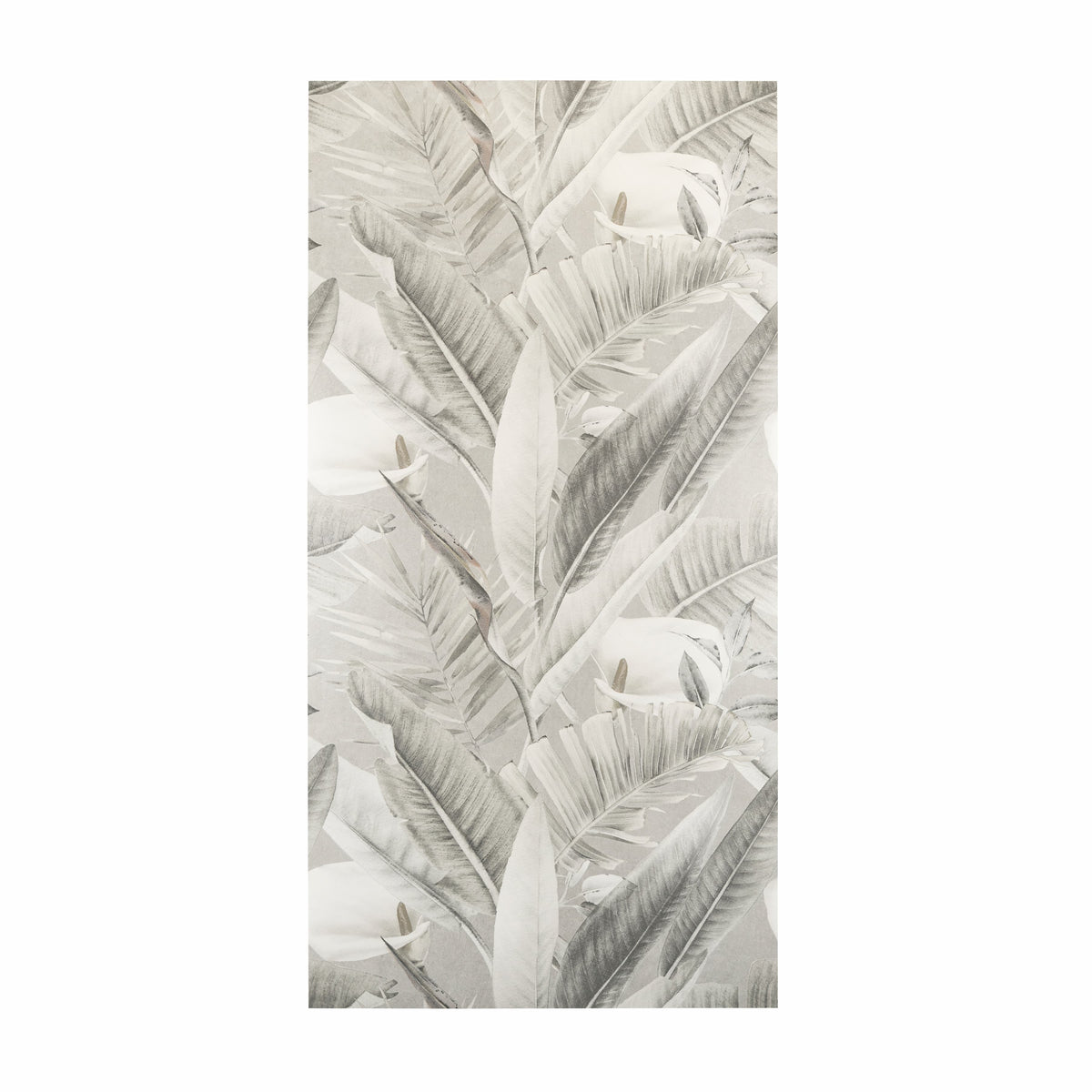 Sage Fog Matte porcelain slab displayed on easel against luxury backdrop showing soft botanical leaf print in muted sage and grey tones for UAE interior design
