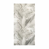 Sage Fog Matte porcelain slab displayed on easel against luxury backdrop showing soft botanical leaf print in muted sage and grey tones for UAE interior design