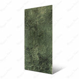 Bidasar Excel large format porcelain slab angled view highlighting polished green marble finish, dramatic Bidasar veining, and rectified edges