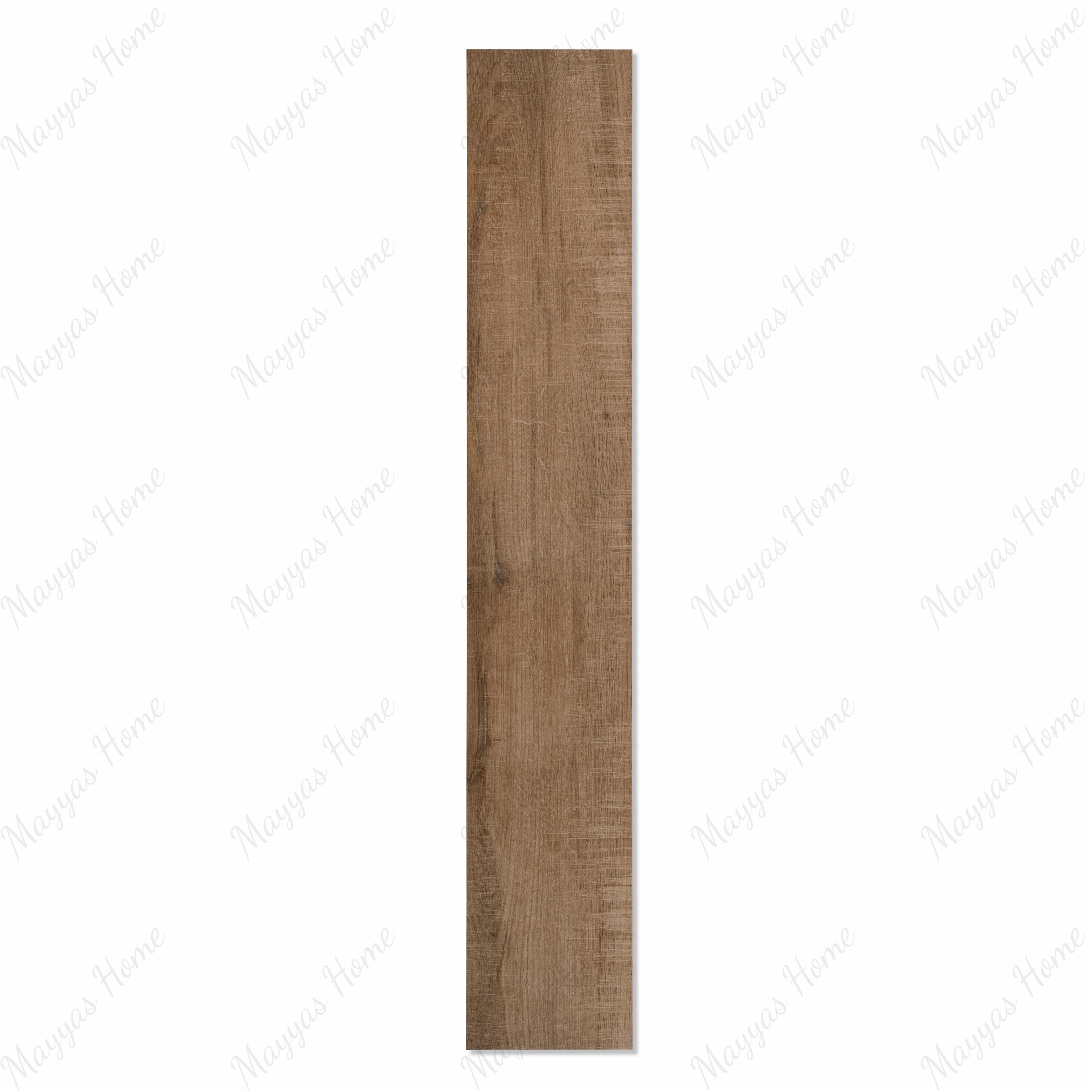Columbia Marron wood-look porcelain plank tile with natural oak grain texture