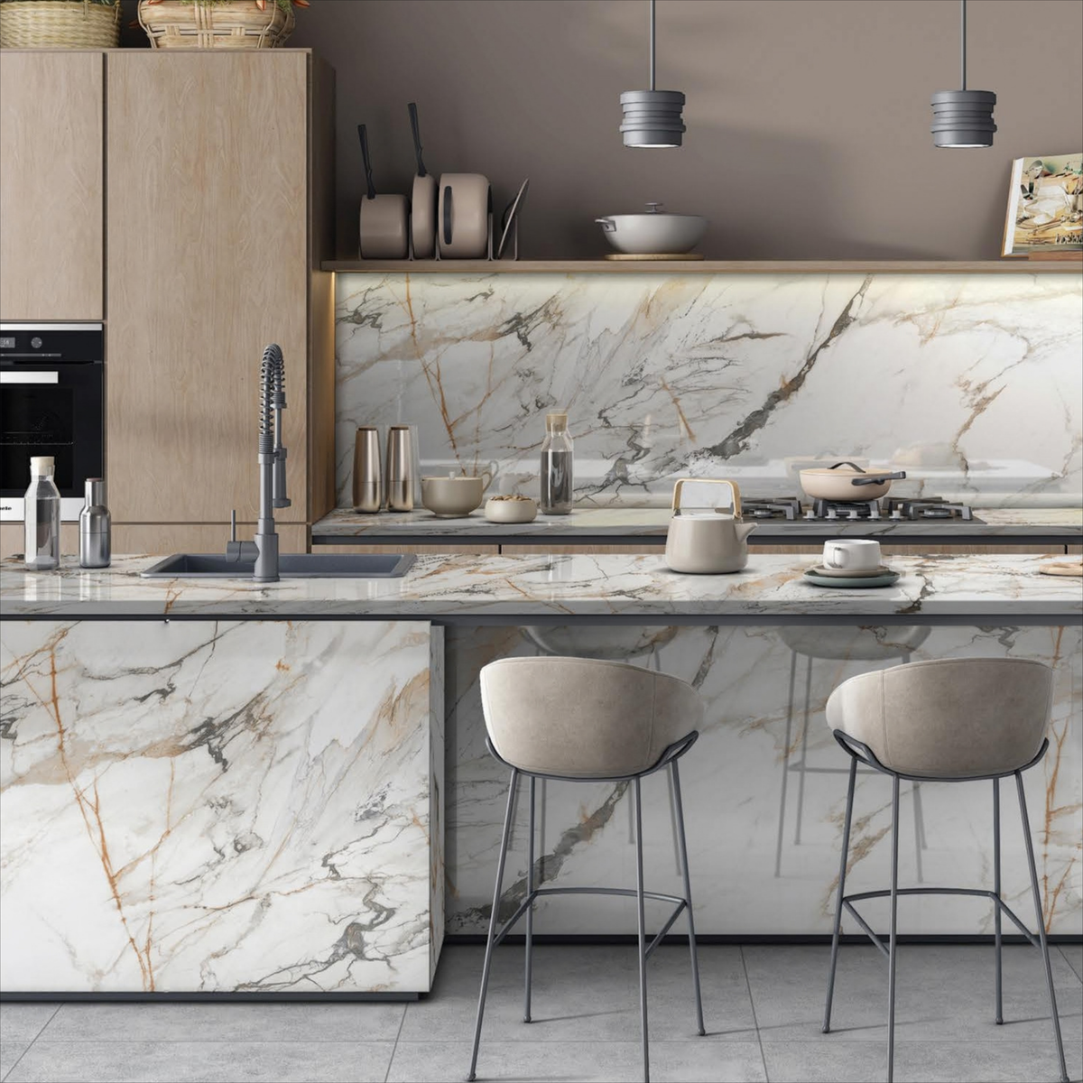 Arebesco Gold Marble-Look Porcelain Slab – White, 80×320cm / 120×240cm,09mm