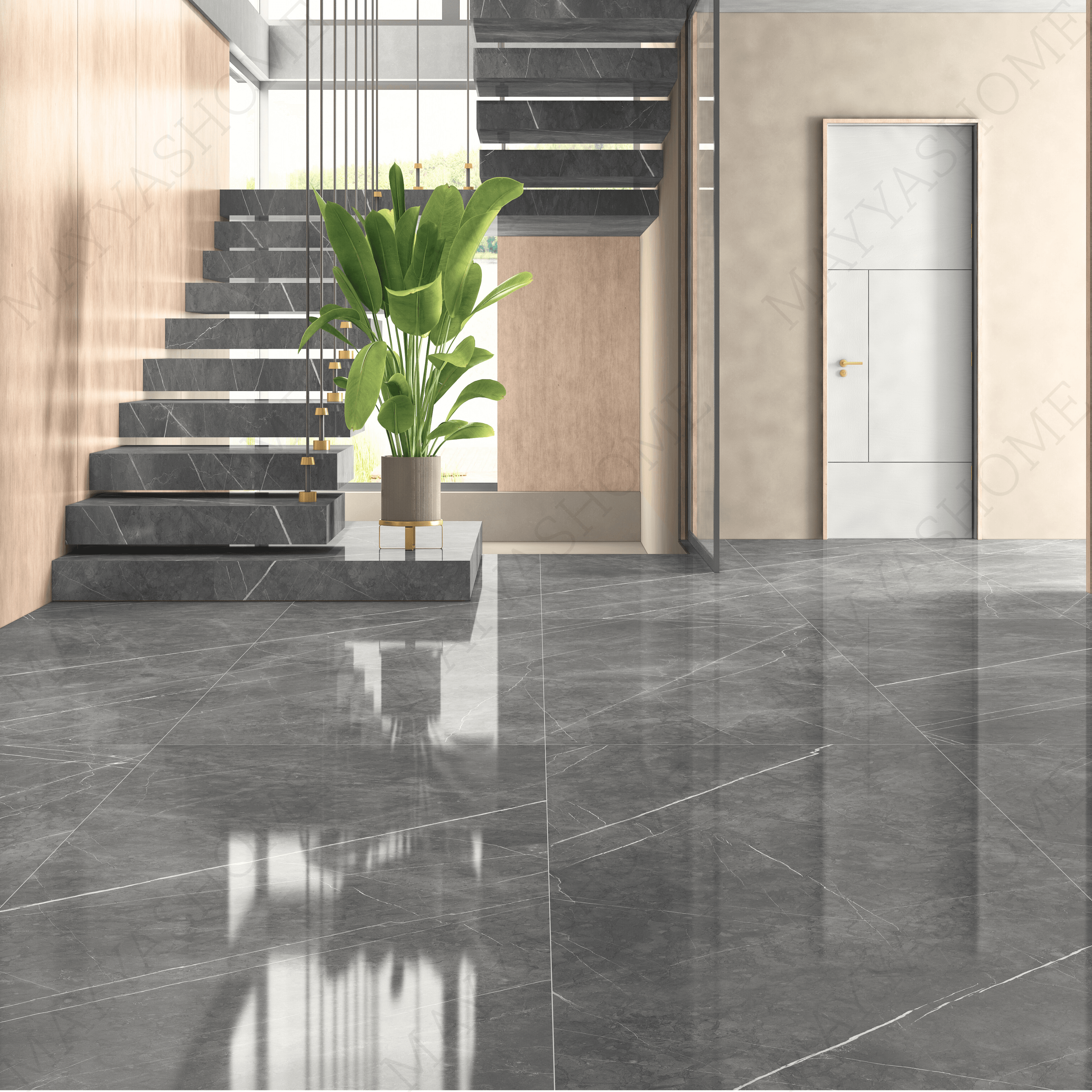 Pietra Nero 120x278cm glossy porcelain tile. Elegant black slab with stone-inspired detailing, 09mm thick, ideal for luxury walls and floors.