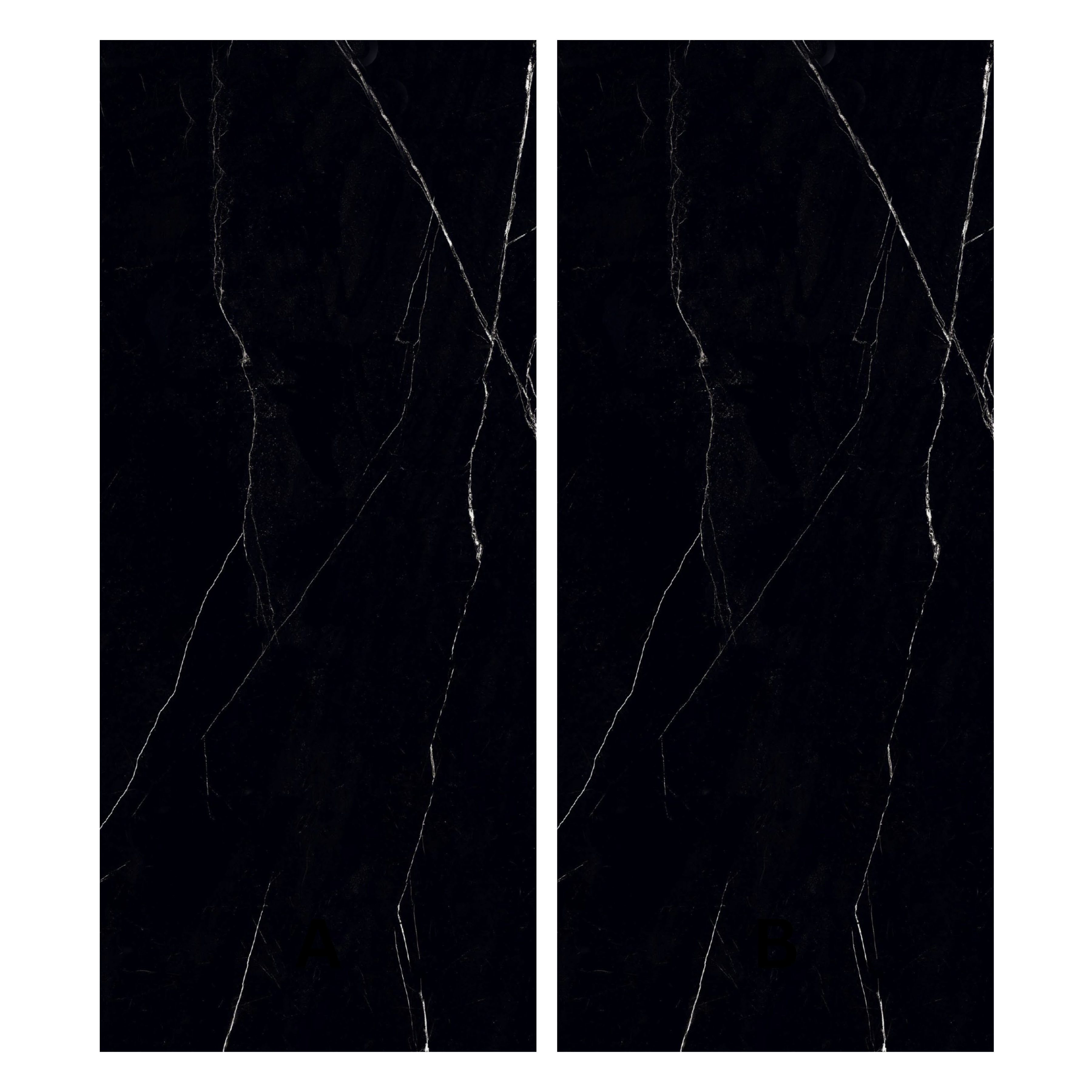 Royal Marquina 120x278cm glossy porcelain tile with bold white veining on a deep black base. Elegant 09mm slab for luxury floors and feature walls.