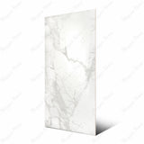 Statuario Jupiter 120x240cm silk matt porcelain tile. White marble look with bold grey veins, 09mm durable format, seamless finish for walls and floors.